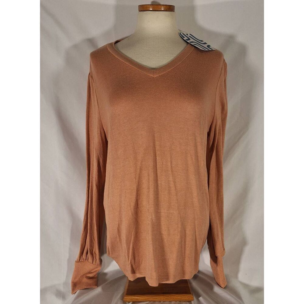 Market & Spruce Womens Long Sleeve Brushed Neck‎ Knit Top Tan Size XL NEW